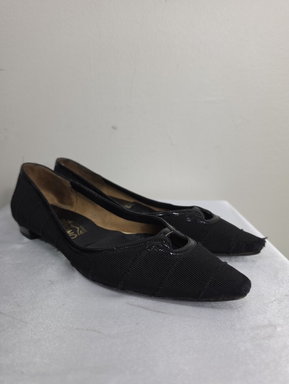 Salvatore Ferragamo Black Pointed-Toe Ribbon Flats